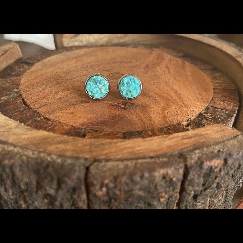 Robins Egg blue Druzy Stud